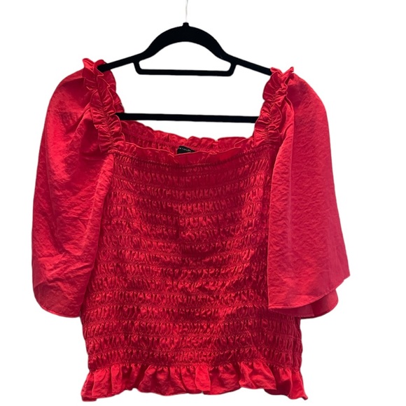 🥑5/$25 Ann Taylor pink square neck smocked blouse with flutter sleeves XXL - Picture 2 of 7